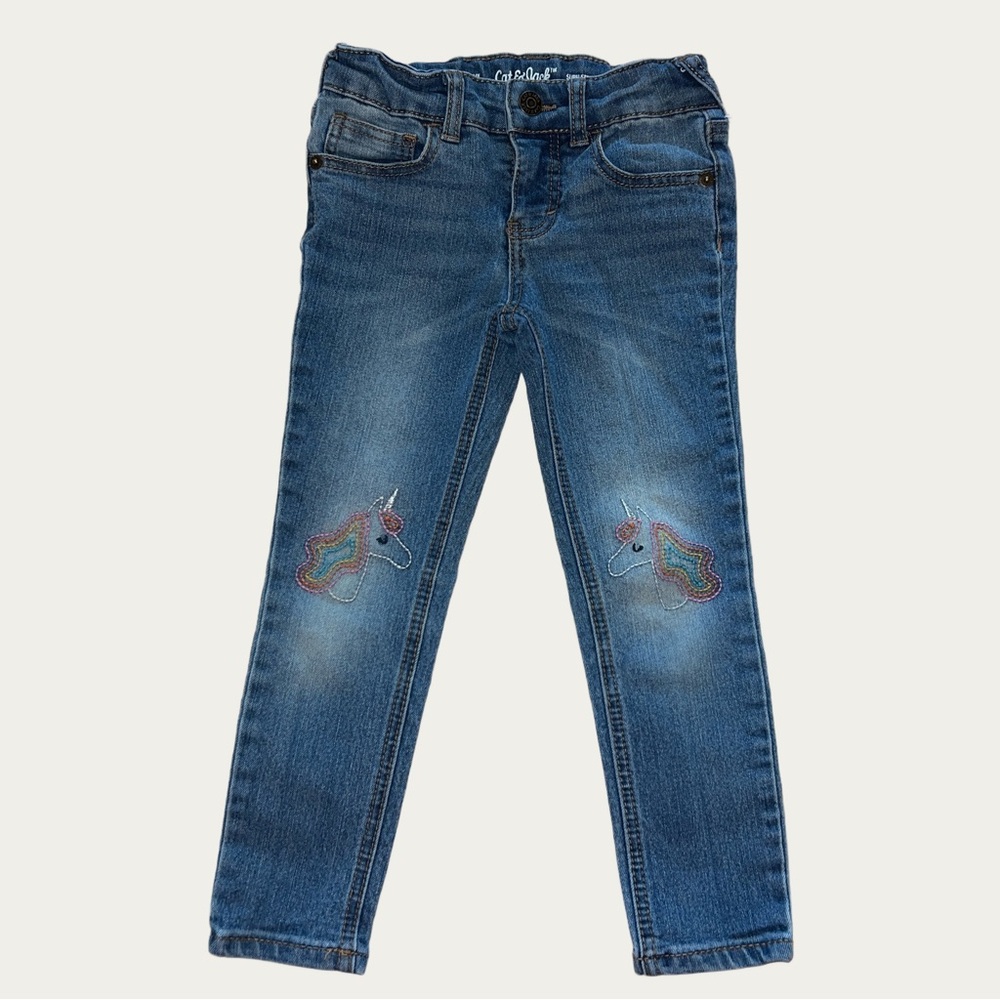 Cat & Jack Super Skinny Medium Wash Unicorn Embroidered Jeans Size 4T‎